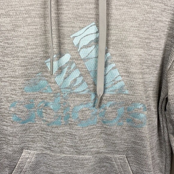 Adidas Gray Metallic Foil Logo Pullover Sweatshirt Hoodie XS - Picture 2 of 7
